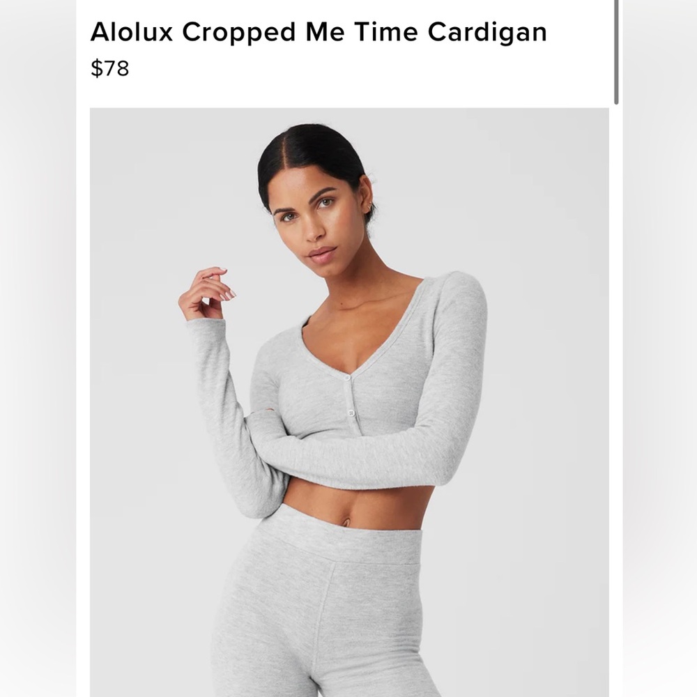 ALO Alolux Cropped Me Time Cardigan Gray XS